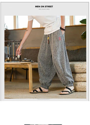 Pantaloni da jogging in seta di ghiaccio da uomo pantaloni casual stile Harajuku cinese da uomo pantaloni sportivi Harlem allentati ricamati streetwear 5XL