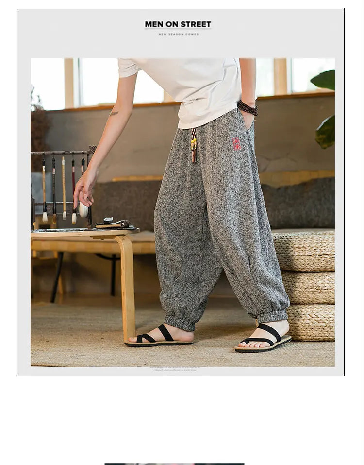 Pantaloni da jogging in seta di ghiaccio da uomo pantaloni casual stile Harajuku cinese da uomo pantaloni sportivi Harlem allentati ricamati streetwear 5XL