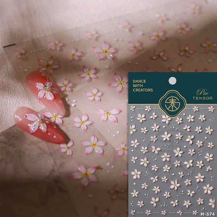 5D Kawaii Lily Nail Art Stickers 1pcs Japanese Pink White Flower With Diamond Self Adhesive Nail Decorations Slider Decals DIY
