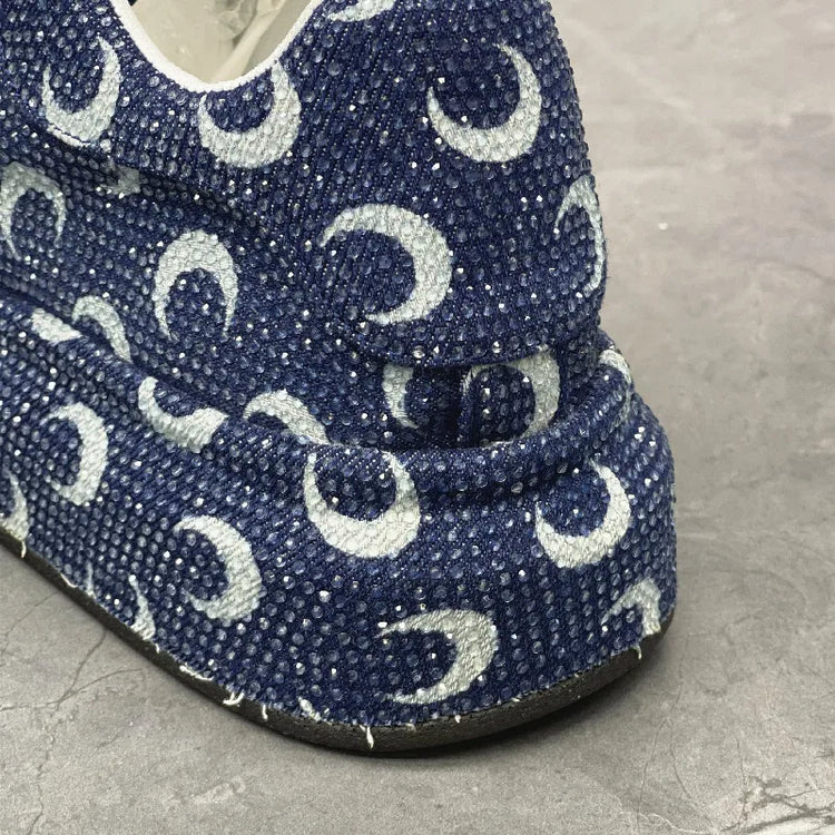 Luxury Designer Fashion Men's Blue Rhinestone Platform Lace Up Shoes Causal Flats Moccasins Male Rock Hip-hop Walking Sneakers