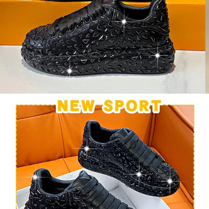 2025 Autumn Leather Women Shoes New Style Fashion Platform Shoes Ins Platforms Sneakers Tide Shine Bling Rhinestone Shoes