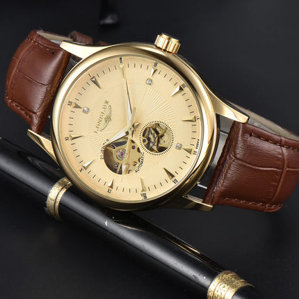 LONGLUX Automatic Watch Elegant Style Wholesale Mechanical Wristwatches Skeleton Rome Waterproof Mens Watch Men Gift