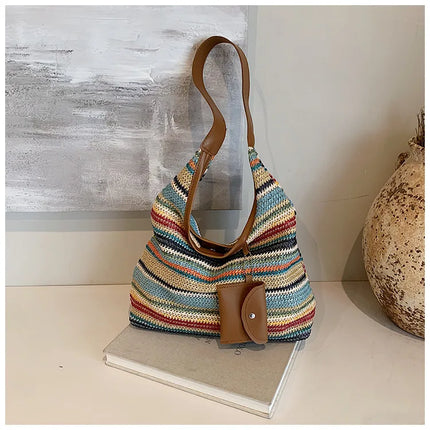 Hand-Woven Large Capacity Tote Bag for Women, Fashionable Commuter Bag, INS Style, Beach Bag for Daily Travel
