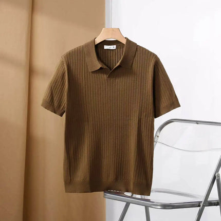 Men's Slim Fit Solid Color Stretchy Polo Shirt Sexy Fashion Trendy Cotton Casual Top Comfortable Elastic Summer Clothes