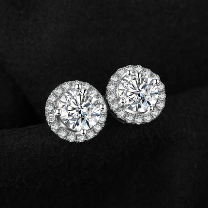 JewelryPalace Moissanite D Color Total 1ct Round 925 Sterling Silver Halo Stud Earrings for Woman Yellow Gold Rose Gold Plated PlatiNum