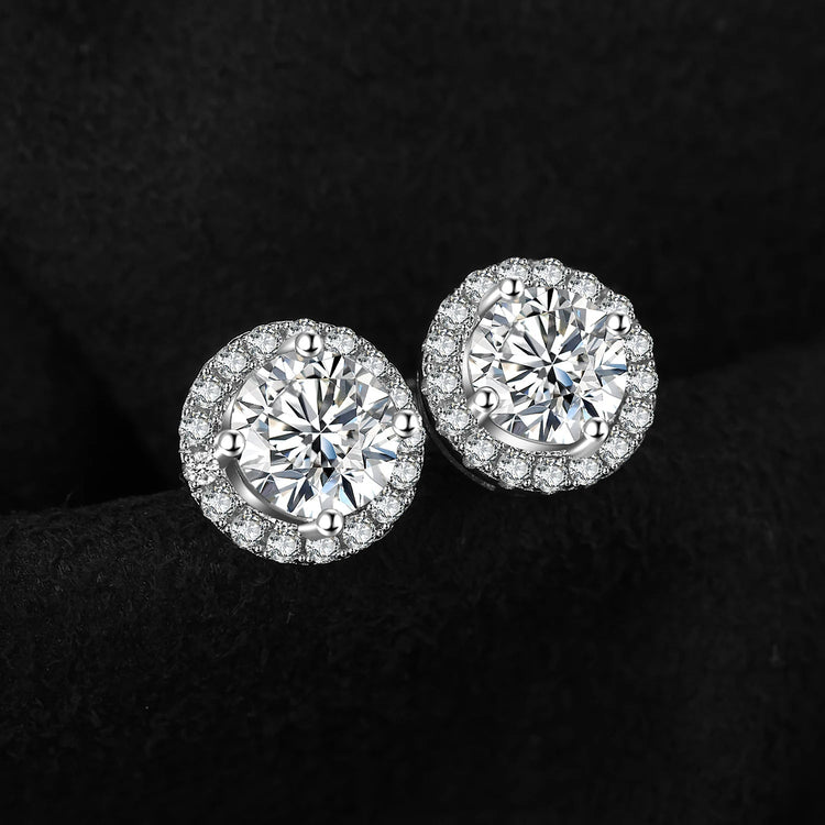 JewelryPalace Moissanite D Color Total 1ct Round 925 Sterling Silver Halo Stud Earrings for Woman Yellow Gold Rose Gold Plated PlatiNum