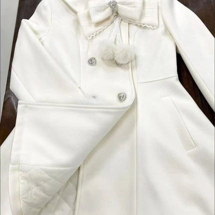 Japanese Autumn Winter Elegant Kawaii Coat Women Faux Fur Collar Long Sleeve Tops Casual Lolita Bow Button Warm Sweet Jacket