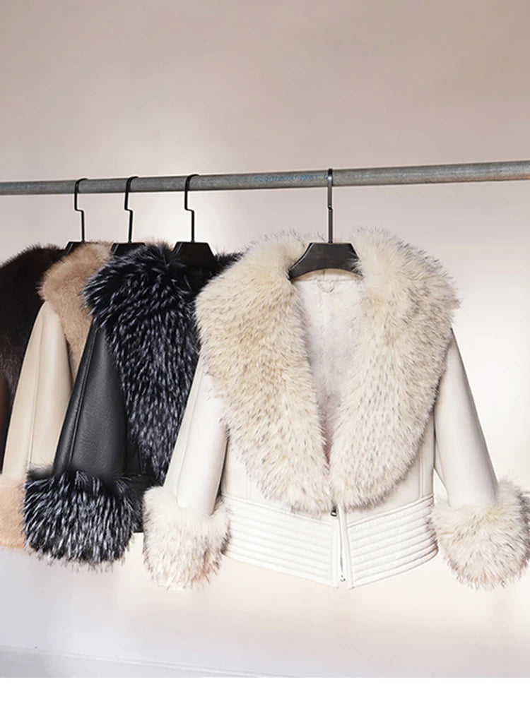ZADORIN Luxury Winter Faux Raccoon Fur Coat Woman Short Faux Sheepskin Leather Jacket Warm Fur Lined Elegant Woman Clothes Tops