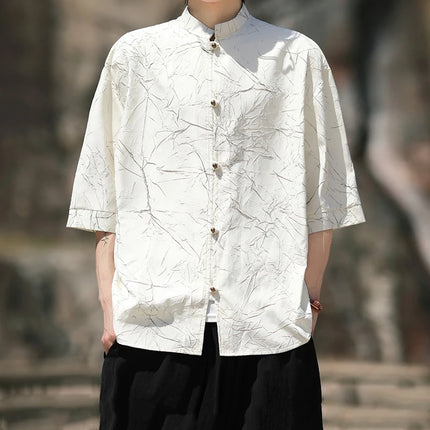 Camicia stile cinese da uomo lamina d'oro elegante vestibilità ampia camicie a maniche lunghe ispirate all'annata camicette sottili estive casual abbigliamento da uomo