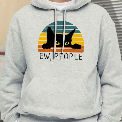 Cat ew people print casual fashion college style hooded sweatshirt with autumn and winter velvet suitable for men and women