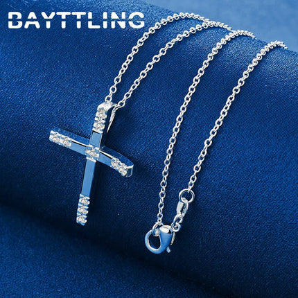 Original 925 Sterling Silver 16-30 Inches Fine Cross Zircon Necklace For Women Men Fashion Wedding Gift Jewelry Accessories PlatiNum