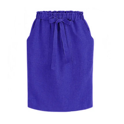 Elegante Gonna Midi Verde in Cotone da Donna, Stile Matita per Ufficio, Vita Elastica con Dettaglio Fiocco, Primavera Estate 2026