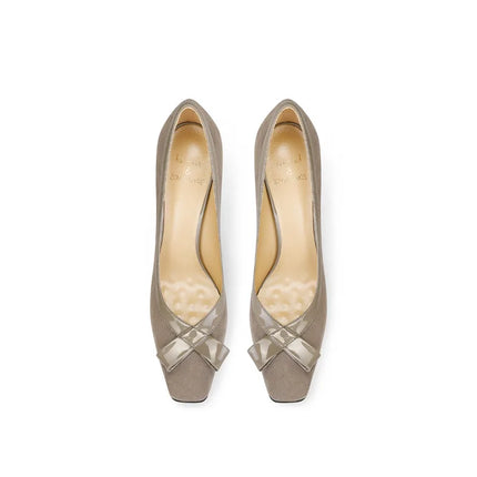 Eleganti tacchi a spillo in pelle scamosciata kaki 2025 Punta quadrata alla moda autunnale comoda per le donne piccole