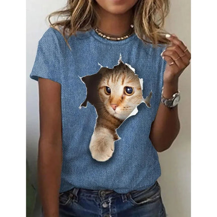 Cute Cat Pattern T Shirt per le donne Pet Animal 3D stampato maniche corte Tees Estate Casual T-shirt allentate Streetwear O-Collo Top