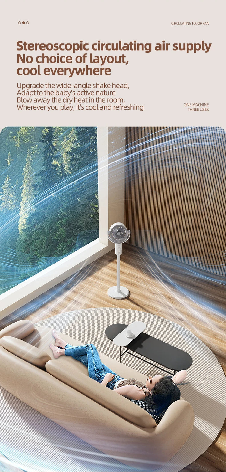 Ventilatore a Turbina Elettrica da Pavimento, Ventilatore a Cinque Velocità Regolabili, Altezza Regolabile, Ricaricabile