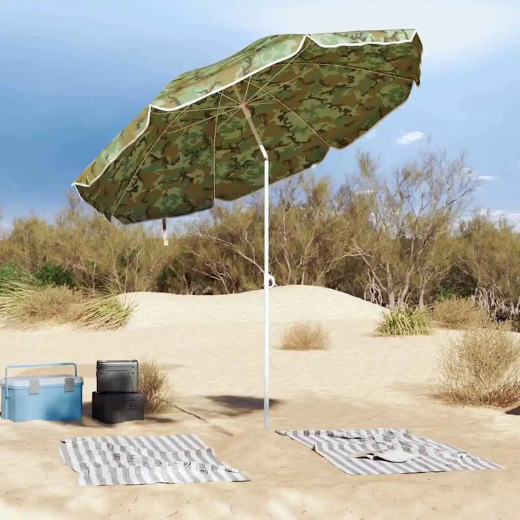 Ombrellone da spiaggia mimetico 263x263 cm, protezione UV, in metallo resistente, portatile, facile da montare, ideale per le attività all'aperto