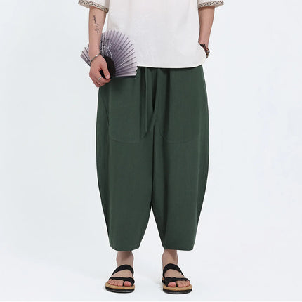 Pantaloni Harem in Cotone e Lino da Uomo, Casual, Traspiranti, Comodi, Estivi, Lunghezza al Polpaccio, Taglie Forti fino a 5XL