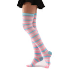 Calze sopra il ginocchio da donna, calze a righe colorate alla moda Cosplay calze alte alla coscia calze lunghe per stivali regali