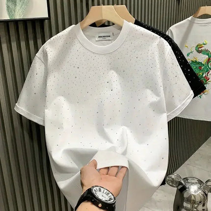 New Luxury Men's T-shirt Hot Diamond Printed Half Sleeve Fashion Round Neck Casual Summer High-end Men Tops T Shirts PlatiNum