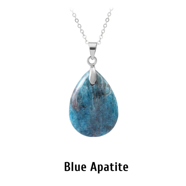 New Fashion Natural Stone Crystal Pendant Teardrop Simple Pendant Necklace Earrings Making Jewelry With Chain collar PlatiNum