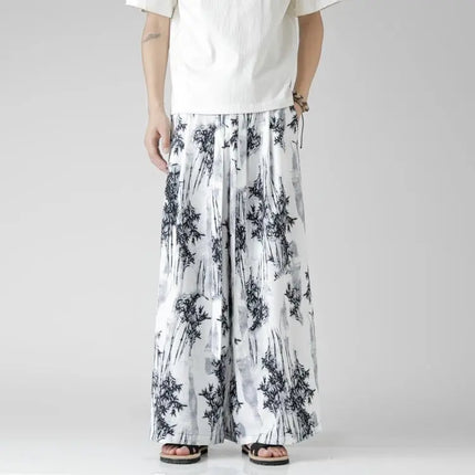 Pantaloncini da uomo casual larghi con stampa da spiaggia, in seta ghiaccio sottile, comodi, a gamba larga, stile Harajuku, streetwear