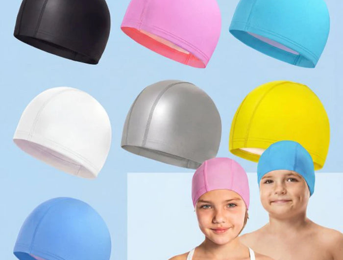 Cuffia da nuoto impermeabile in PU per bambini Adulti Cuffia da sub ad alta elasticità non costruita Protezione per le orecchie dei capelli lunghi Cuffia da nuoto unisex
