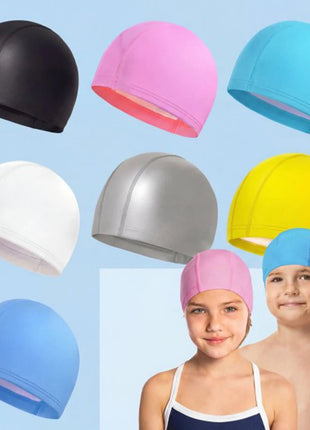 Cuffia da nuoto impermeabile in PU per bambini Adulti Cuffia da sub ad alta elasticità non costruita Protezione per le orecchie dei capelli lunghi Cuffia da nuoto unisex