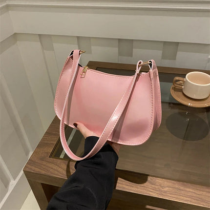 Retro Solid Color PU Leather Shoulder Underarm Bag Women's Fashion Handbags Casual Hobos Purses and Handbag Ladies Hand Bags PlatiNum
