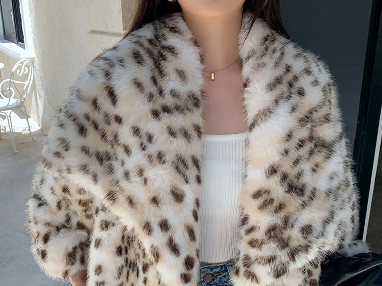 ZADORIN High Quality Elegant Loose Long Faux Fur Coat Winter Women Leopard Print Lapel Faux Mink Fur Jacket Thick Warm Fur Coats
