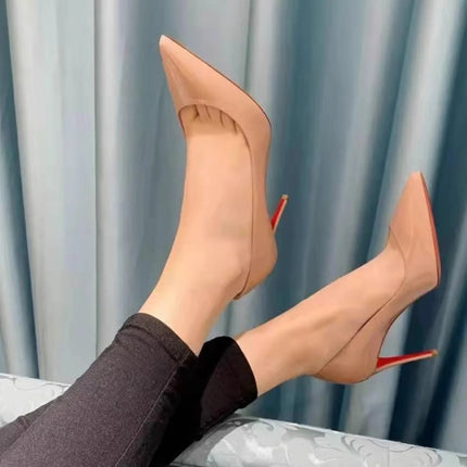 Tacchi da donna Colore nudo Tacco alto elegante da donna Scarpe nere di lusso donna 2025 Fondo rosso lucido Punta a punta Party Ladies Women platinumshop