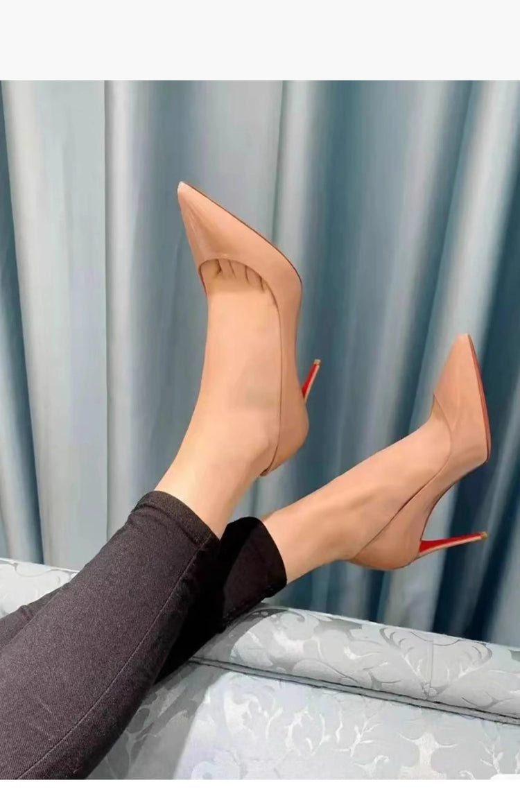 Tacchi da donna Colore nudo Tacco alto elegante da donna Scarpe nere di lusso donna 2025 Fondo rosso lucido Punta a punta Party Ladies Women platinumshop