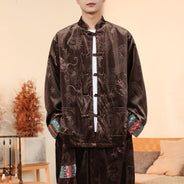 Giacca in velluto da uomo in stile cinese con stampa drago camicie da uomo tradizionale abito Tang Kung Fu Tai Chi camicie casual retrò abbigliamento da uomo