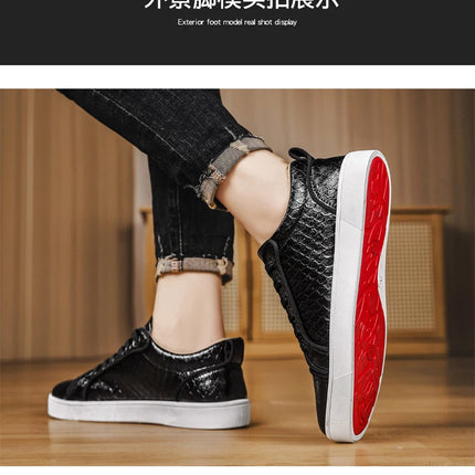 2026 Spring New Shoes for Men Leather Casual Shoes Fashion Pattern Flat Skateboard Shoes Street Cool Lace-up Sneaker