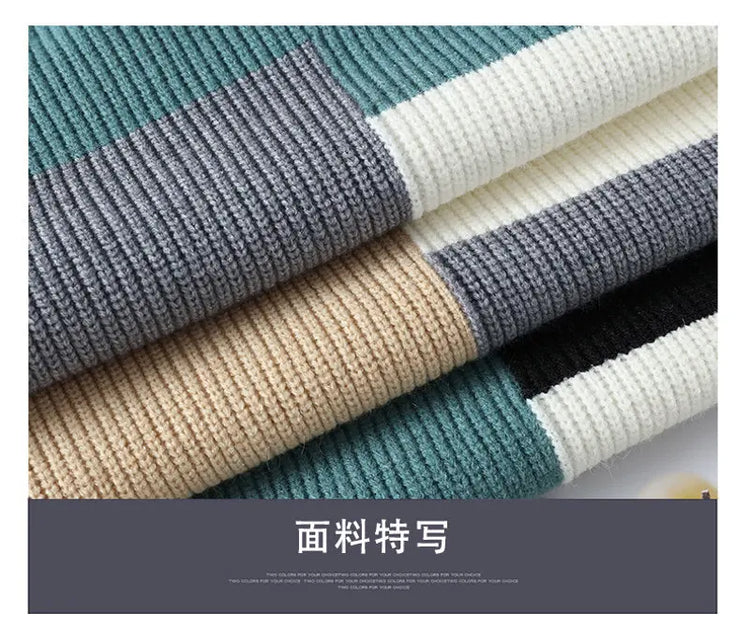 Winter Fashion Sweater Men Patchwork Casual Knit Pullovers Mens Thick Warm Harajuku Loose Knitted Sweaters O-Neck Streetwear Man