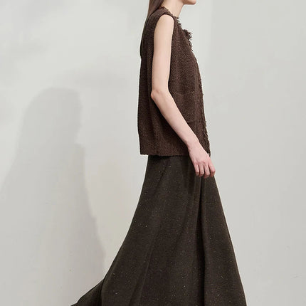 AMII Knitted Skirts For Women 2025 Autumn New Gentle A-line Long Skirt Loose Solid Color Elegant Versatile Woman Clothes12553045 PlatiNum