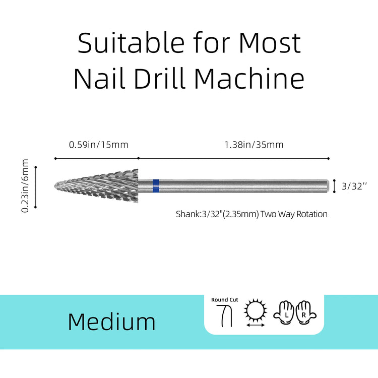 HYTOOS Tungsten Carbide Tree Cone Nail Drill Bits Professional E-file Bits for Acrylic Hard Gel Removal Manicure Pedicure Tool
