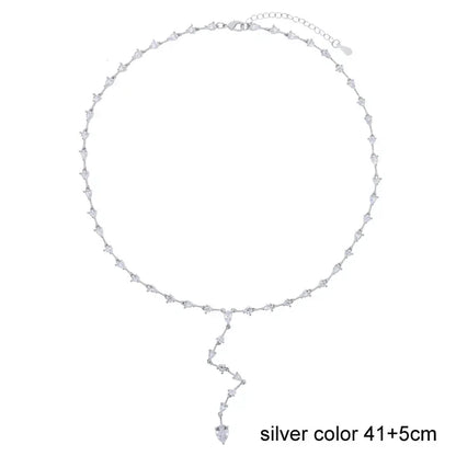 Nuovo speciale color oro Goccia d'acqua Bling Ovale CZ Collana girocollo Lariat Lunga barra a goccia a forma di Y Lunga nappa Gioielli da donna 2025