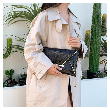 Fashion Crocodile Pattern Envelope Clutch Women's Handbags For Gifts, Designer Casual Ladies Purses Phone Pocket PlatiNum
