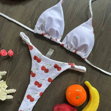 Bikini rugosi con scollo all'americana stampato Mini micro perizoma bikini costume da bagno femminile costumi da bagno donna bikini a due pezzi costume da bagno da bagno platinumshop