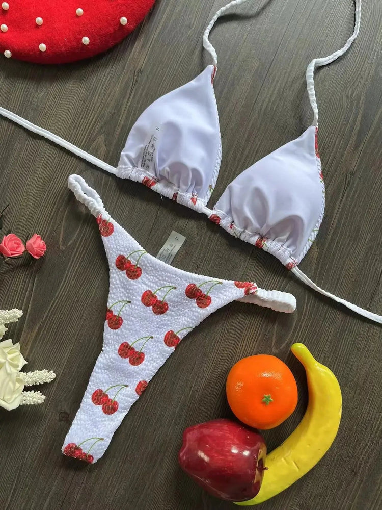 Bikini rugosi con scollo all'americana stampato Mini micro perizoma bikini costume da bagno femminile costumi da bagno donna bikini a due pezzi costume da bagno da bagno platinumshop