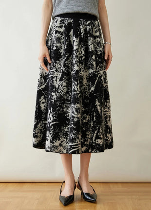 New 100% Pure Cashmere Half Skirt Women's Autumn Winter Mid-calf Knitted Full Skirt A-line High Waist Dress Retro Chinese Style PlatiNum
