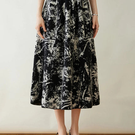 New 100% Pure Cashmere Half Skirt Women's Autumn Winter Mid-calf Knitted Full Skirt A-line High Waist Dress Retro Chinese Style PlatiNum
