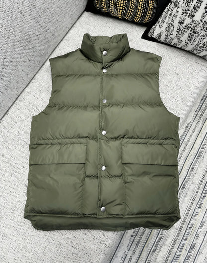 Men's Black Puffer Vest Stand Collar Snap Button Warm Winter Sleeveless Down Gilet