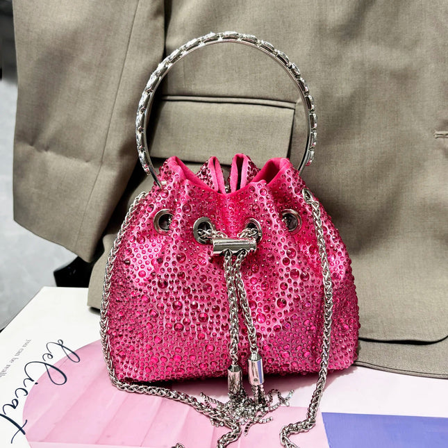 Handle Rhinestones Evening clutch Bag Purses and handbag luxury Designer shoulder bag Shiny Crystal Clutch purse bucket bag PlatiNum