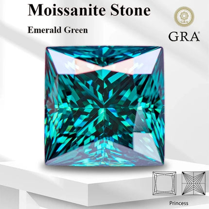 Moissanite Lab Diamond Princess Cut Primary Color Emerald Green with Certificate Advanced Jewelry Making jewelry for woman PlatiNum