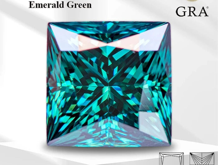 Moissanite Lab Diamond Princess Cut Primary Color Emerald Green with Certificate Advanced Jewelry Making jewelry for woman PlatiNum