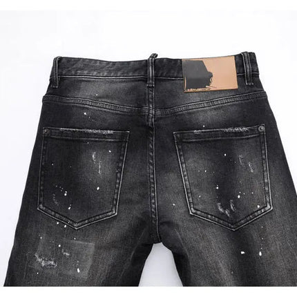 Street Designer Fashion Men Jeans High Quality Retro Black Gray Stretch Slim Fit Ripped Jeans Men Brand Vintage Y2K Denim Pants PlatiNum