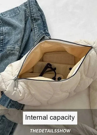 Puffer Shoulder Bag for Women Soft Down Cotton Padded Tote Handbag Purse Quilted Cross Body Bag Solid Color Bubbles Cloud Bag PlatiNum