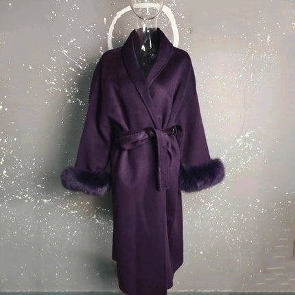 UCXQ Elegant OL Office Lady Overcoats Fur Patchwork Long Sleeve Woolen Coat Beautiful Women's Clothing Jacket Autumn 2025 Winter