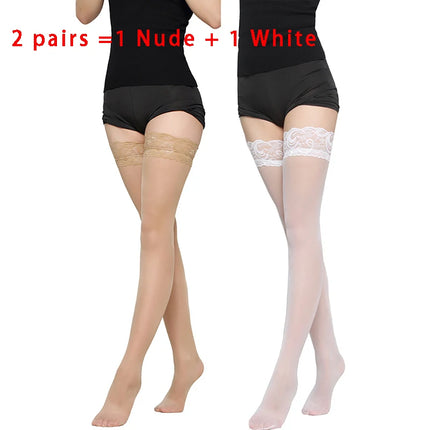 Kave Lace Silicone calzini antiscivolo alla coscia donna calza nera/bianca per le donne calze autoreggenti calze lunghe Sexy